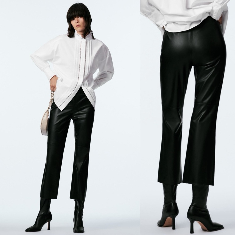 ZARA MINI FLARE HIGH WAIST FAUX LEATHER PANTS Black Size S NEW